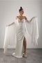 Beaded Embroidered Slit Evening Dress with Cape Sleeves, Wedding, Engagement Dress - 2
