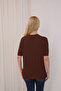 Polo V-Neck Short Sleeve Openwork Leaf Patterned Summer Fresh Airy Viscose Knitwear T-Shirt - 2