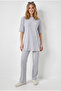 Women's Light Gray Ribbed Short Sleeve Top and Bottom Set Tkm-19000498 - 3