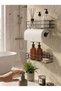 Luxury Thermoplastic Coated Black Adhesive 2-Piece Bathroom Shelf Shampoo Holder Paper Towel Holder Organizer with Hooks