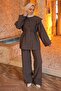 Khaki Collar Embroidered Tunic and Pants Set - 2