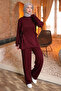 Burgundy Tunic and Trousers Set with Stone Detail on the Front and Side Tie-Down Straps - 2