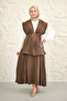 Women's Vest Slit Suit Set Brown - 4