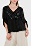Oversize Silk V-Neck Lace Detailed Blouse Bluz 6901023 - 6