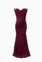 Women's Burgundy Strapless Neckline Stoned Long Lace Evening Dress - 6