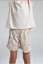 Girl's Good Vibes Floral Print Shorts Set 2-8 Years Light Beige - 4