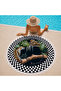 Black and White Checkered Tiger Patterned 150 cm Round Beach Towel - 2