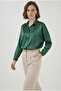 Women's Oversize Cut Satin Emerald Green Shirt - 2