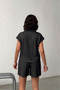 Women's Black Polo Collar Elastic Waist Top and Shorts Set Nj141 - 4