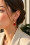 Damla Model Gold Earring Series White Black Red Yellow Stone Minimal Luxury Women's Earrings - 8