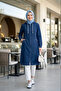Women's Hooded Zippered Pocket Dark Blue Denim Jacket