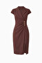 Women's Brown Double-Breasted Collar Button Detail Midi Event Dress - 7