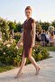 Women's Brown Double-Breasted Collar Button Detail Midi Event Dress - 5
