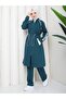 Women's 2 Piece Tracksuit Set Long Zipper Top Casual Pants Sport Combination B-5005 _ Petrol - 2