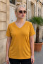 Women's Plus Size Yellow V-Neck Lycra Cotton Viscose Combed Cotton Fabric Short Sleeve Blouse