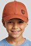 Boy's Beige Leather Emblem Cotton Cap Hat