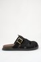 Women's Black Suede Sandals with Buckle Detail - 6