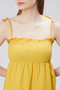 Cotton Long Summer Women's Dress with Shoulder Straps and Gathered Details - 5