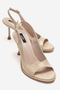 Women's Beige Crocodile Patterned 8 cm Goblet Heeled Sandals Shoes