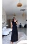 Black Self-Detailed Textured Maxi Wrap Dress with Elastic Waist - 3