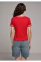 Slim Fit Round Neck Plain Women's Red Short Sleeve T-Shirt - 2