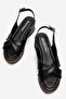 Women's Cross-Strap Low Wedge Heeled Sandals Black - 5