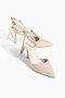 Beige Suede Back Bow Detailed Ankle Strap Women's Heeled Shoes - 7