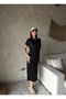 Black Crew Neck Basic Long Dress - 3