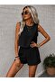 Women's Sleeveless Crew Neck Short Blouse and Short Two-Piece Set - 3