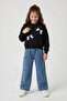 Black Stone Bow Patterned Badili Jean Pants Girls' Top and Bottom Set 24156 - 4
