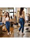 Elastic Waist High-Waisted Tube Leg Lycra Large/Small Size Pants Jeans Dark Blue - 3