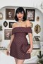 Brown Polka Dot Madonna Collar Mini Dress – Off-Shoulder, Vintage-Inspired, Bodycon Chic Event Dress - 3