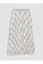 Blue Elastic Waist Belted Diamond Patterned Skirt - 7