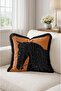 Black Horse Portrait Patterned Fringed Throw Pillow Cover with Orange Background - Modern Cover with Black Tassels - 3