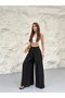 Women's Black High Waist Velcro Detailed Wide Leg Palazzo Trousers - 5