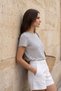 Women's White Navy Blue Striped Basic T-Shirt Crew Neck Soft Textured Casual T-Shirt - 3
