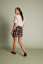 Square Patterned Ruffled Layered Mini Skirt Brown - 4