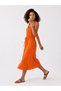 Women's Orange Viscose Dress with Tie Waist and Button Detail - 2
