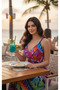 Women's Tropical Patterned V-Neck Modal Bolivia Dress - Elasticated Back - 6