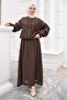 Brown Elastic Sleeve Zippered Jacket Skirt Set