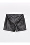Black Women's Standard Fit Leather-Look Plain Short Skirt - 7