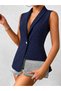 Women's Stone Detailed Open Front Atlas Fabric Vest - 3