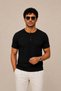 Men's Black Ribbed Buttoned Collar Modern Cut Basic T-Shirt - 3