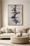 Rhythmic Textured Dance of Blue and Black Glass Painting - Black Metal Framed Painting for Home, Business, and School - 2