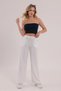 White Linen Blend Loose-Fit Trousers with Elastic Waist - 3