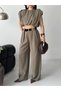 Women's Padded Crop Blouse and Wide-Leg Pants Two-Piece Set - 5