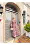 Women's Floral Pattern Buttoned and Waist-Tied Dress Pink - 17