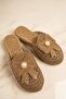 Women's Macrame Knitted Detailed Closed-Front Slippers Mink