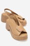 Women's Genuine Leather Wedge Heeled Sandals 6364 Caramel