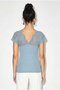 Women's Baby Blue Lace V-Neck Bodycon Blouse 36012 60286290 - 5